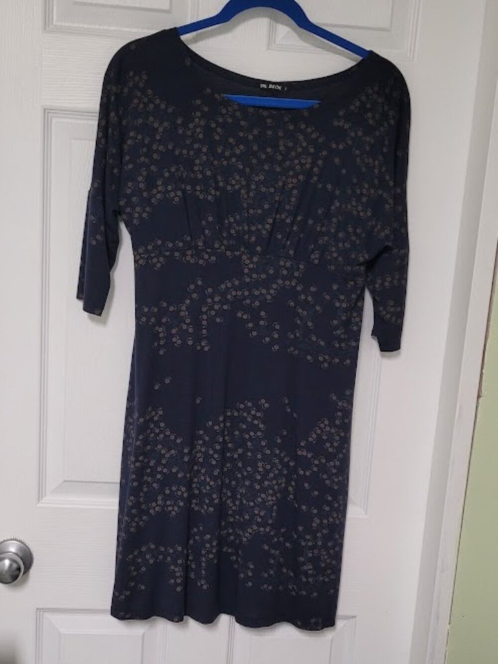 Tal Beck Designer Navy Delicate Print-Stretch-Shorter Dress-3/4 slv-Small/Med